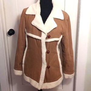 RIPCURL GIRL SIZE S CURDUROY & FLEECE JACKET TAN & BEIGE BUTTON DOWN W/POCKETS